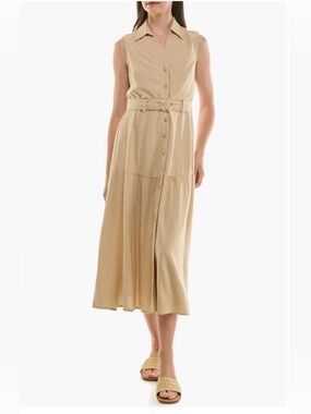 Nicole Miller Sleeveless Belted Linen Shirtdress in Overcast size 4